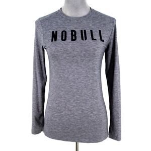 No Bull Top Womens XS Gray Long Sleeve Stretch Knit T Shirt Crew Neck Logo